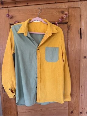 ChArmkpR Button-Up Men's pckt yellow + mint green  corduroy shirt Sz L